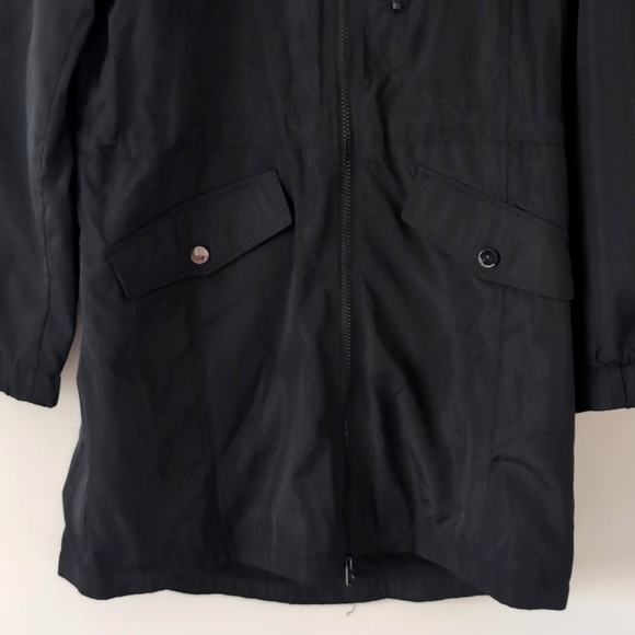 New Lucky Brand Long Black Rain Coat Windbreaker Jacket Packable Small - Picture 4 of 12